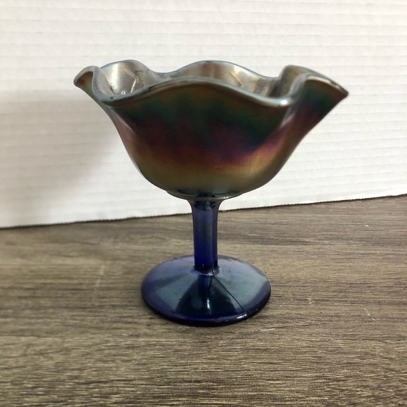 Vtg Fenton Cobalt Carnival Glass Compote - Picture 5 of 16